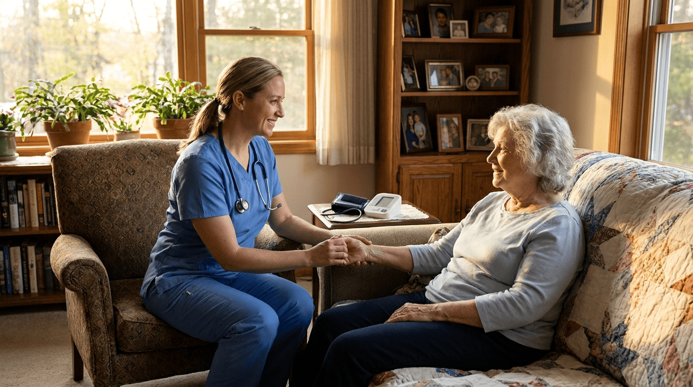 Hospice care nurse visiting a patient at home in San Jose